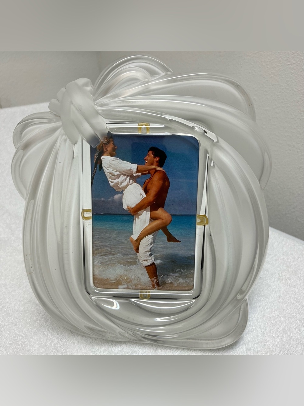 Vintage Mikasa Crystal Frosted Clear Swirl Picture Frame Wedding Photo